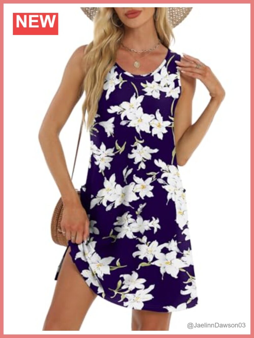Women's Sleeveless Eyelet Swing Tank Dress with Pockets Summer Casual